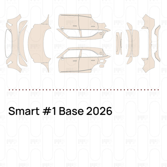 Pre-cut PPF pattern set for the Smart hash escaped 1 Base 2026: outlines of every film piece in the kit.