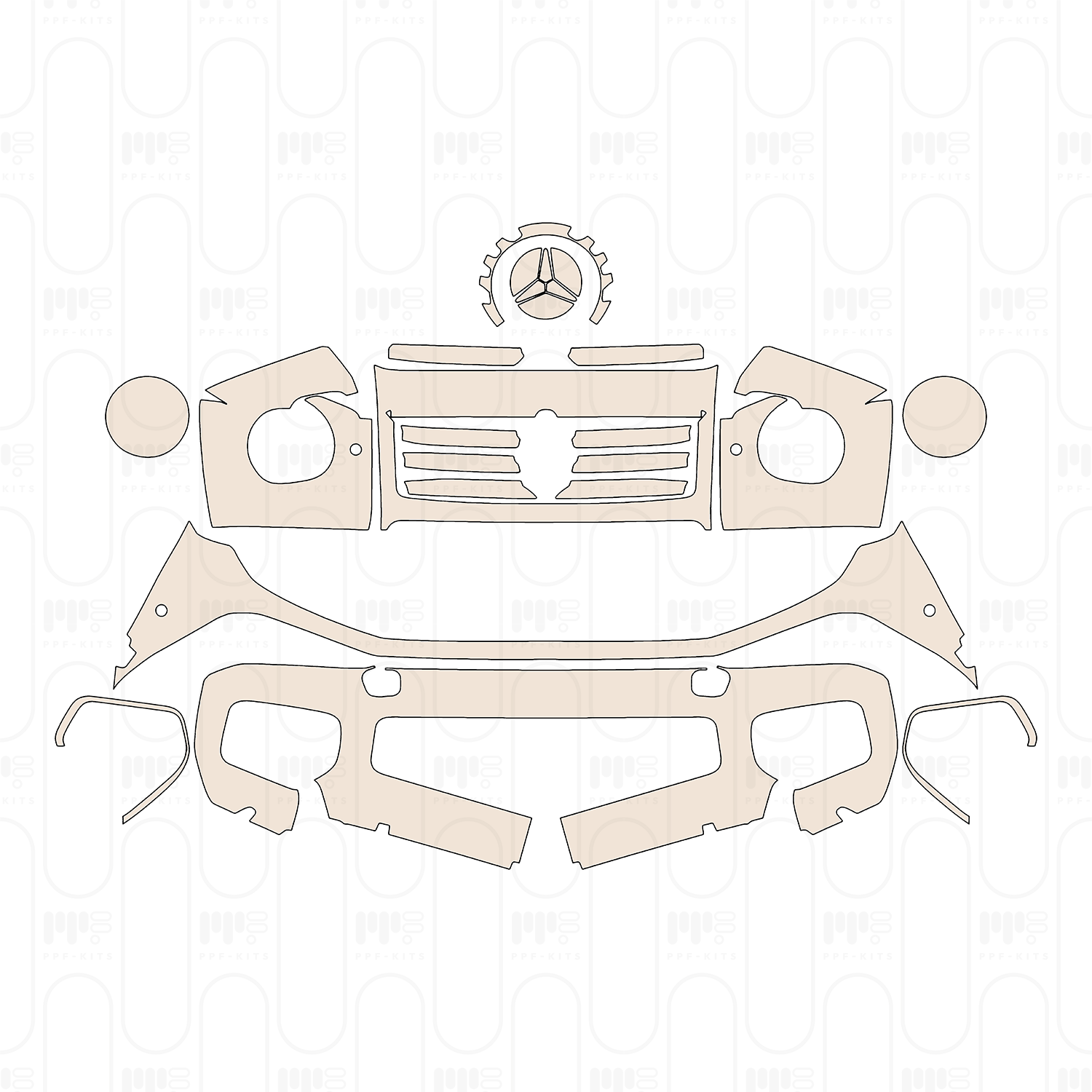 Bumper+Grille+Headlamp with grille brush guard cutout, with 2 PDC (Parking Sensors)