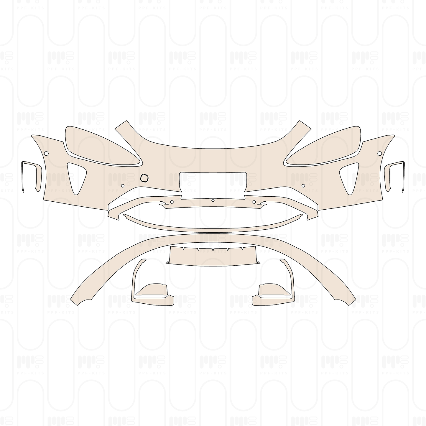 Bumper+Headlamp with license frame cutout, with 6 PDC (Parking Sensors)