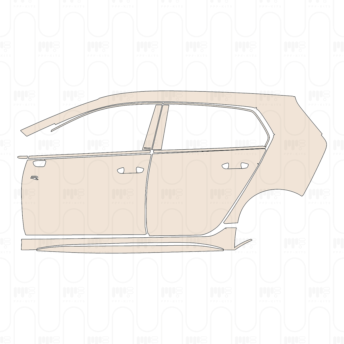 (left) Door+Side Skirt+Rear Fender without R Performance pack, with "R" Emblem on front door